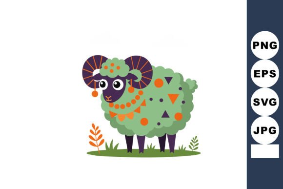 Cute Green Sheep with Decorative Orange: A Designer's Delight