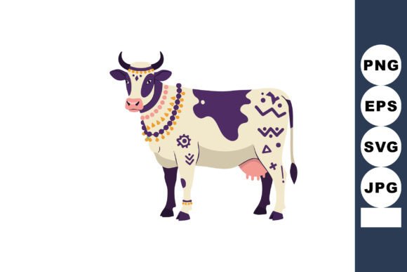 Decorative Cow with Tribal Patterns: A Unique Design Asset