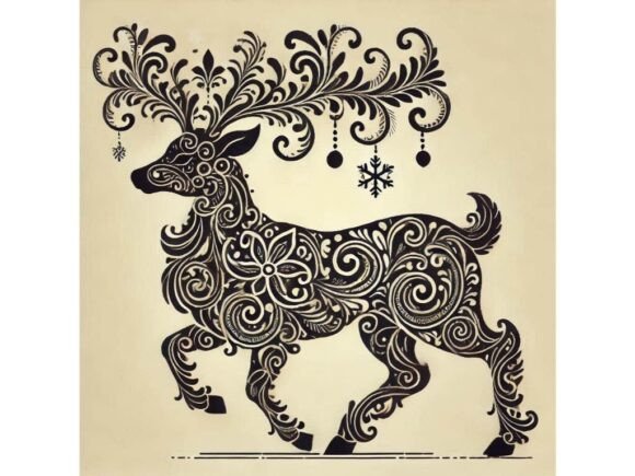 Decorative Reindeer in Ornate Details: A Premium Design Asset