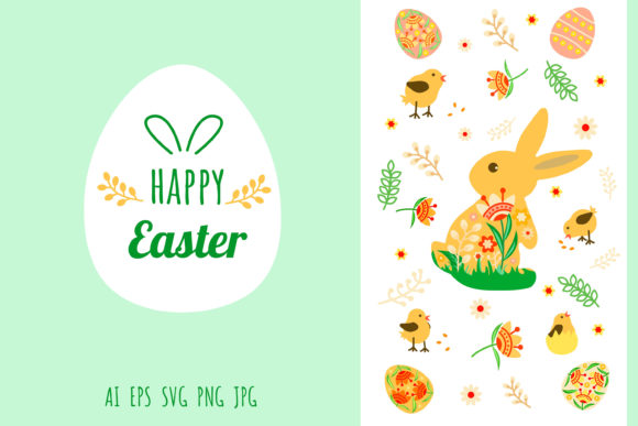 Easter Banner: Decorative Bunny, Chicken for Festive Designs