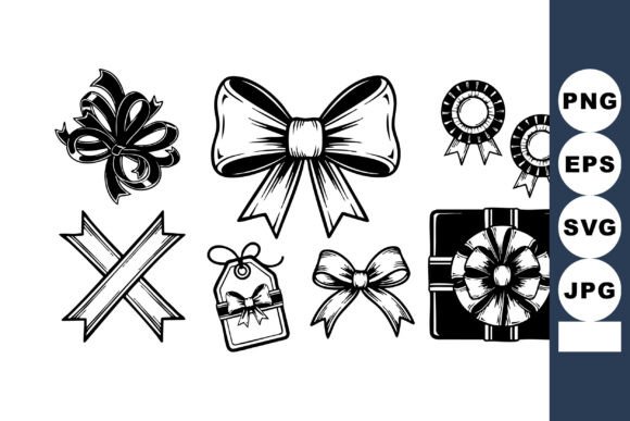 Elegant Black and White Ribbon and Bow Vector Set