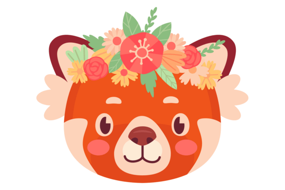 Red Panda with Decorative Flowers Headdress: A Charming Asset